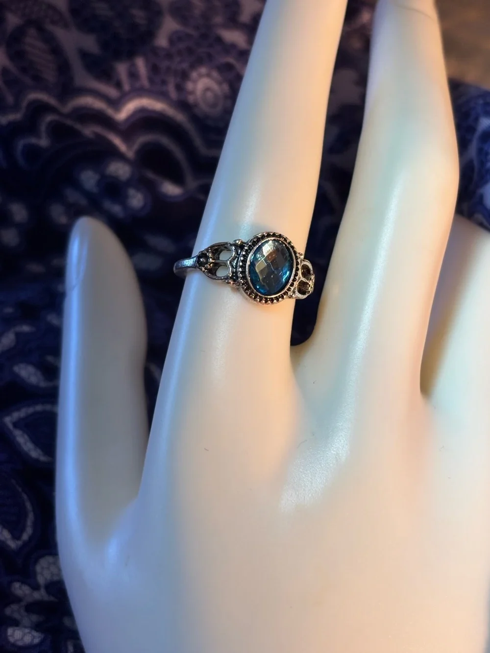 Silver Ring with sapphire colored stone